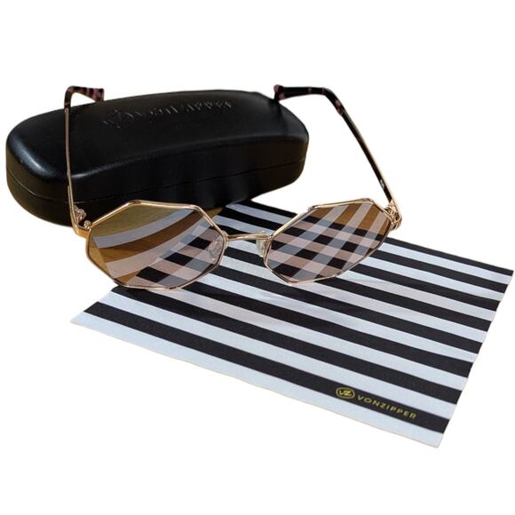 VonZipper Pearl Sunglasses Octagon Pink Silver Lens Gold Metal Womens main image 6